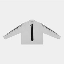 Load image into Gallery viewer, White long-sleeve shirt with Kappa logo tape along sleeves, front view